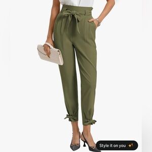 🎀 Set of 2 🎀 High-rise ankle pant w bow detail. Size XXL olive green, black